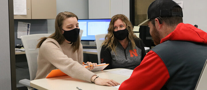 Students and patient in the lab